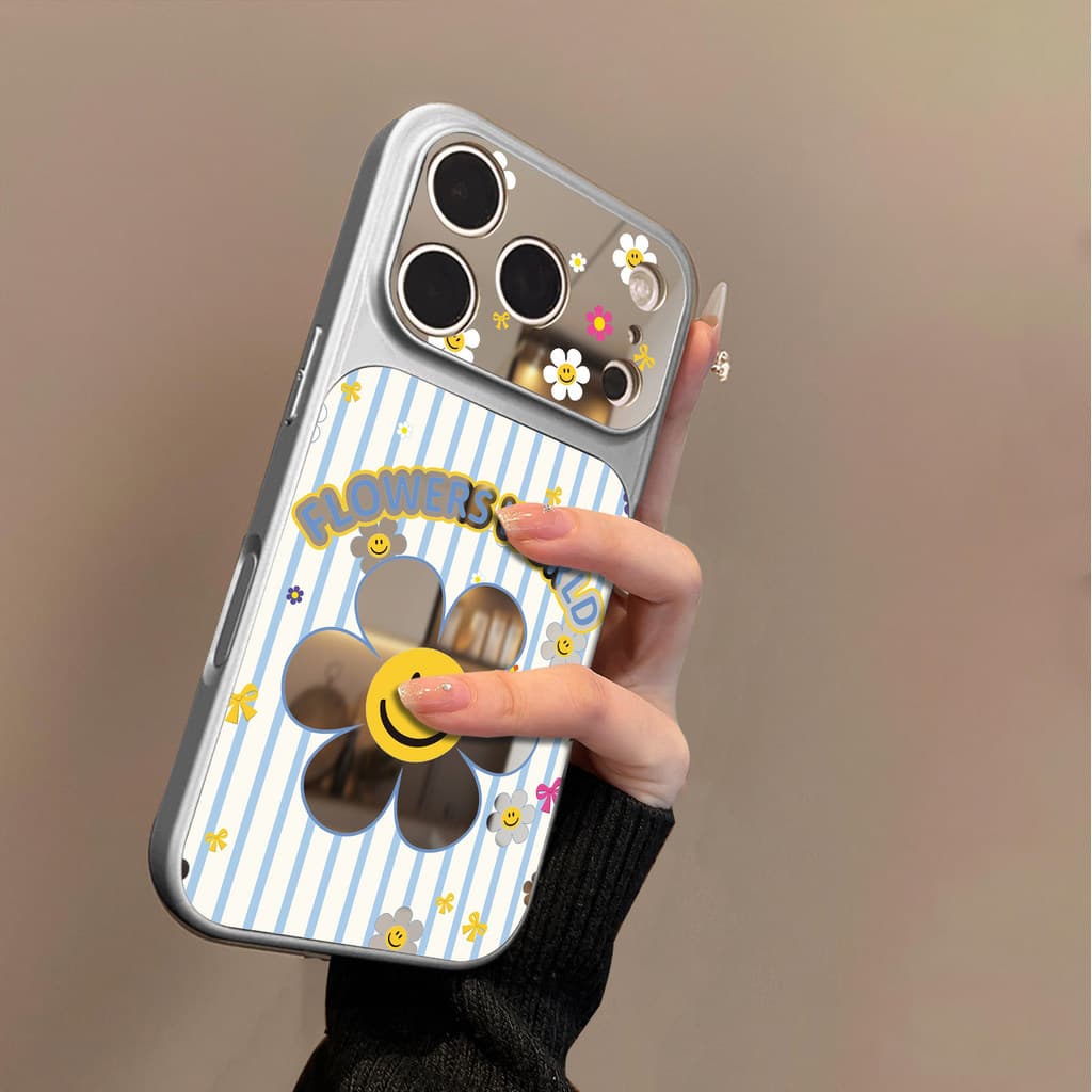 Flor sorridente adequada para iPhone17 capa de telefone 16/14pro Apple 13pro espelho 15promax novo estilo