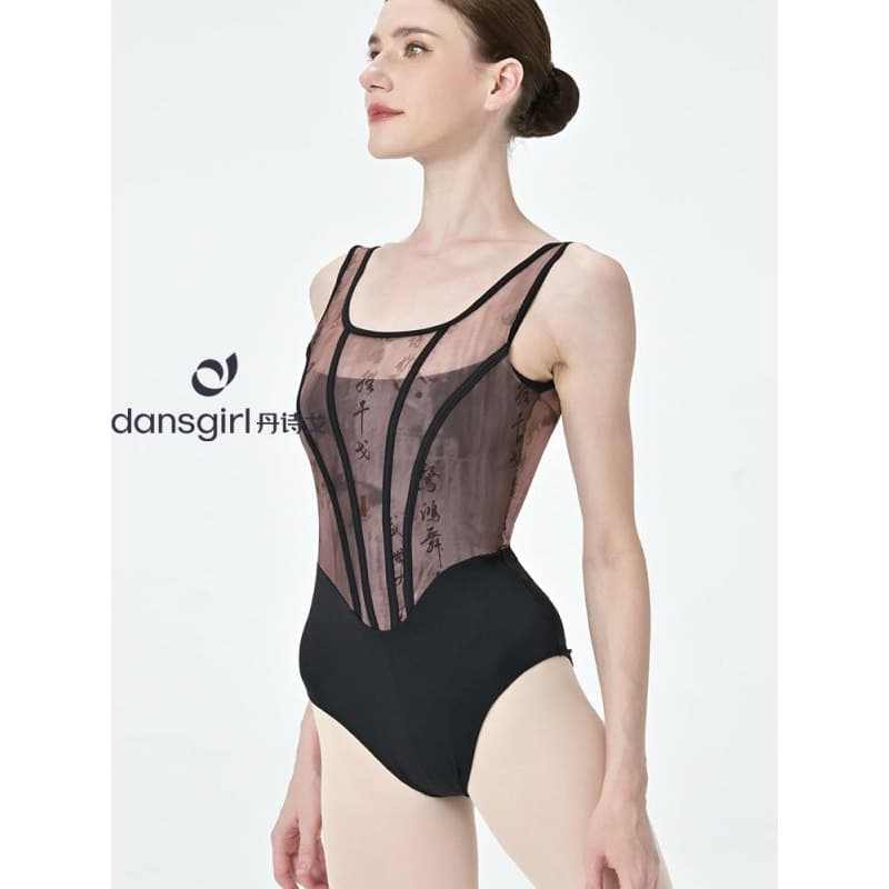 Danshigo Ballet bodysuit adulto feminino prática terno cintura costura gaze espinha de peixe impresso colete bodysuit