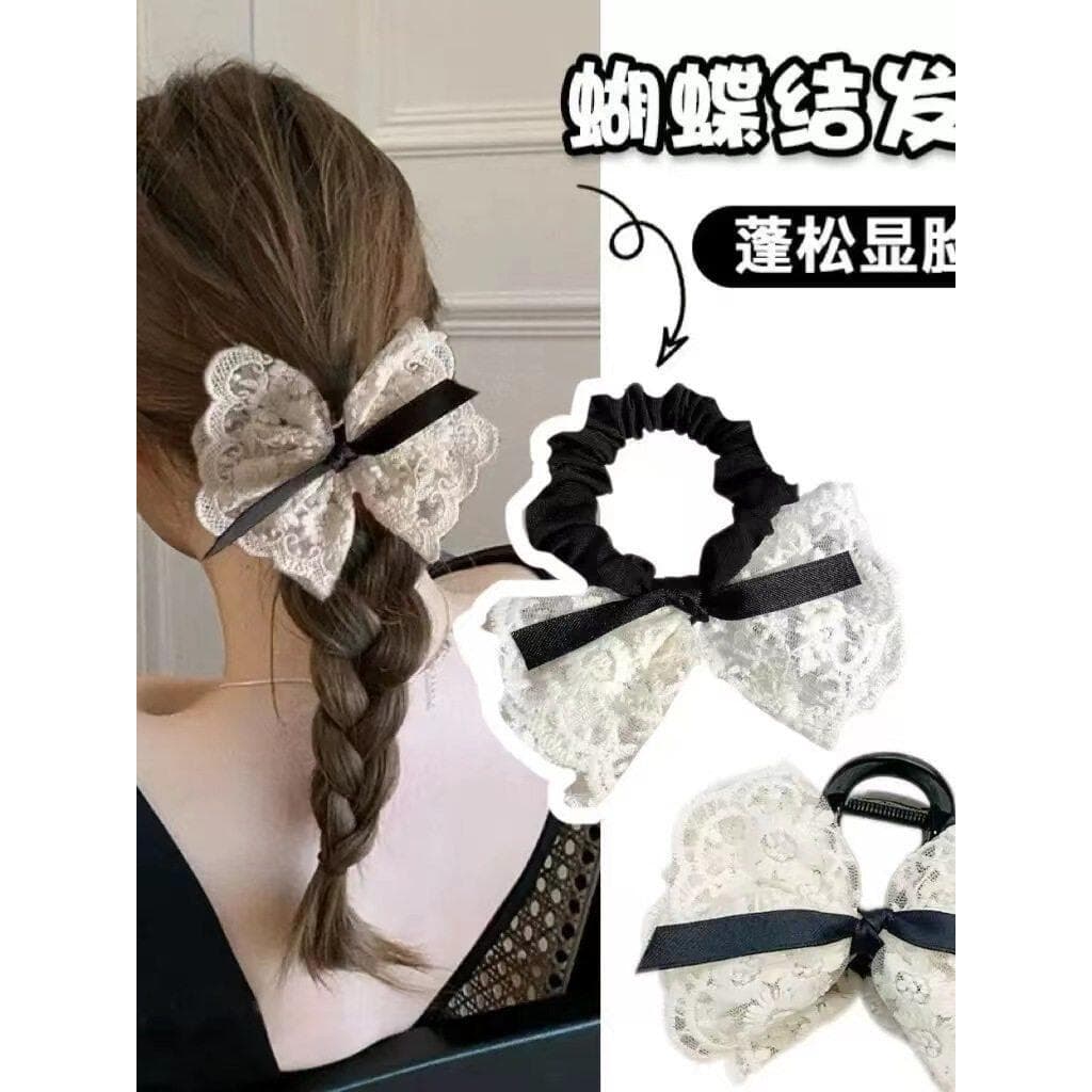 Doce arco nó filha anel de cabelo renda dupla camada suave versão coreana faixa de borracha moda bordado Retro cabelo Ro