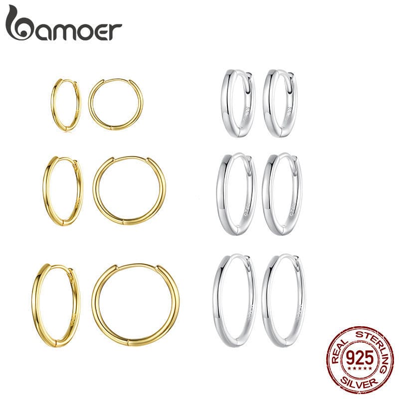 Brincos Bamoer em Prata Esterlina 925, Design Bicolor, Estilo Simples, Presente de Joia para Mulheres E2V0