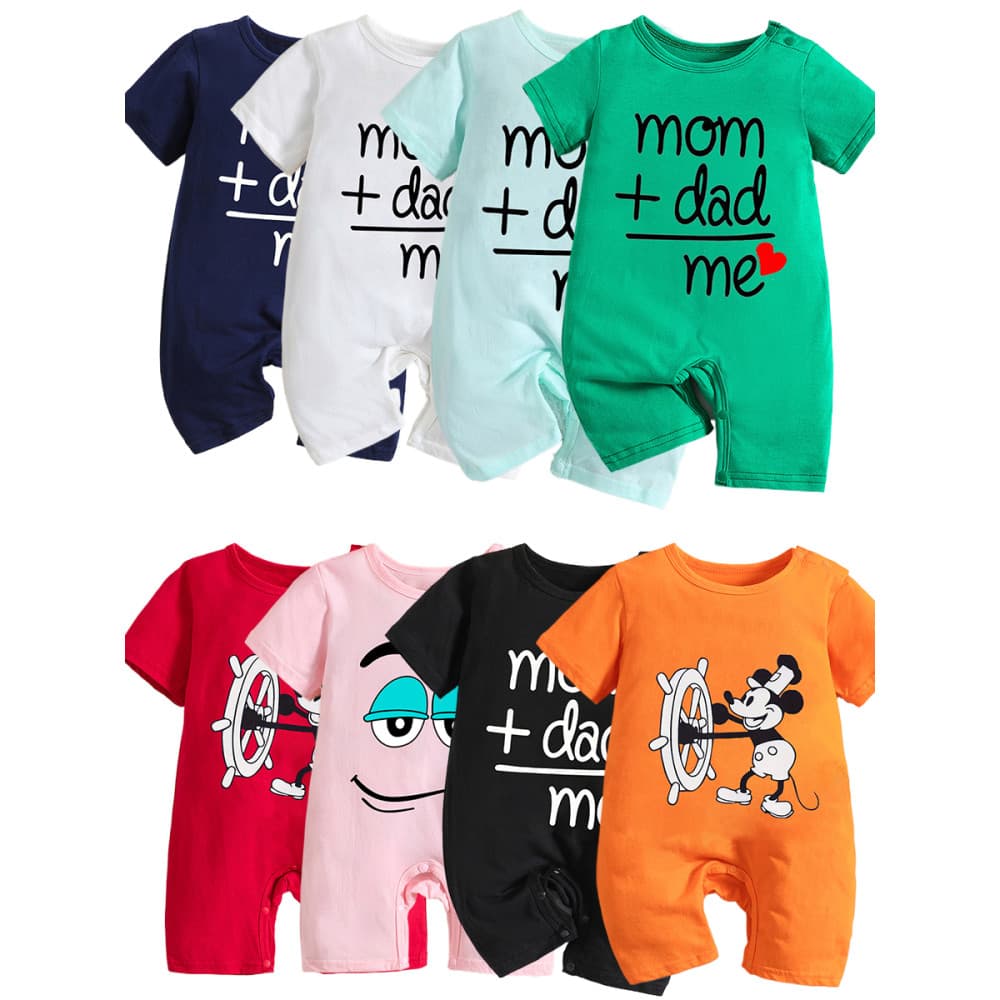 Eu amo pai roupas de bebê mãe inglês masculino feminino bebê de manga curta puro algodão verão Mickey 1 ano de idade mac