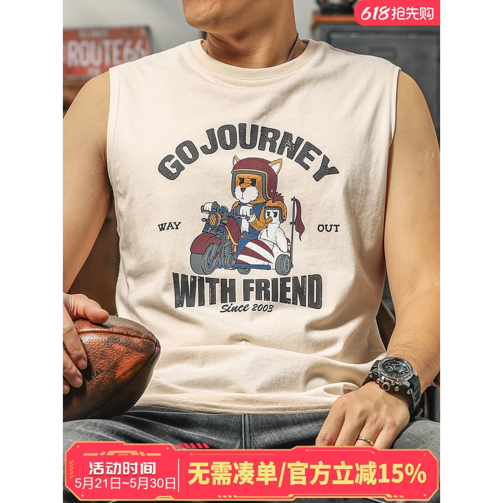 Americano Retro Xinjiang algodão puro algodão colete masculino exterior Wear verão esportes Fitness colete escovado sem