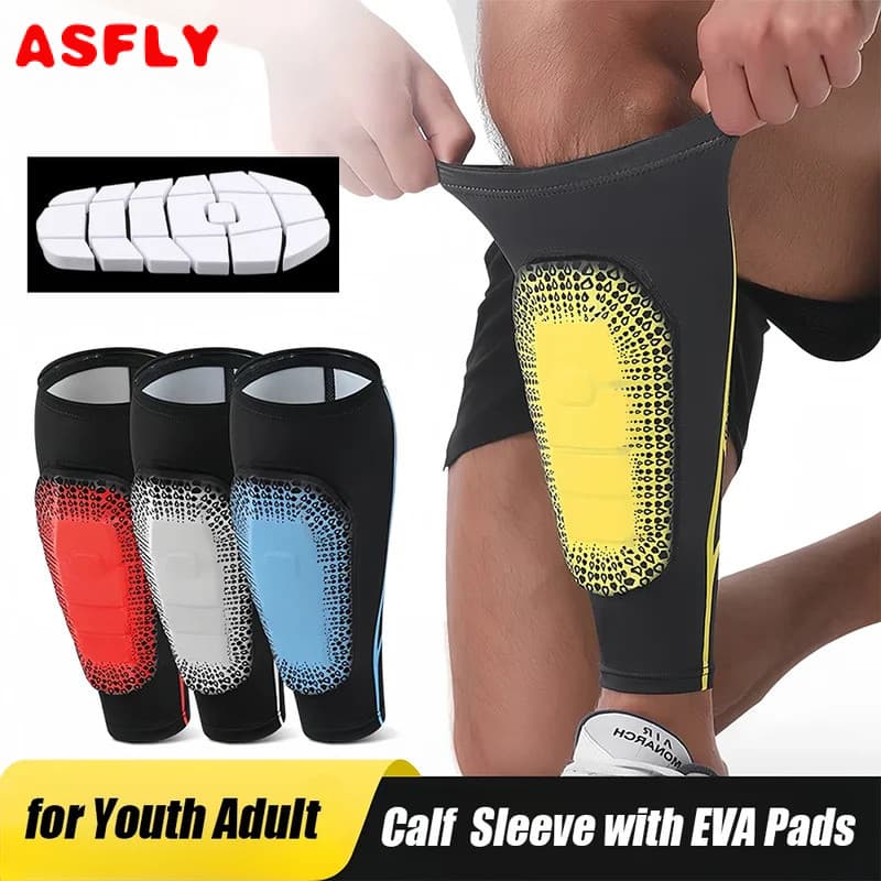 ASFLY Caneleiras De Futebol Almofadas Mangas De Panturrilha Compressão Com Suporte De Almofada De EVA Para Beisebol Taek