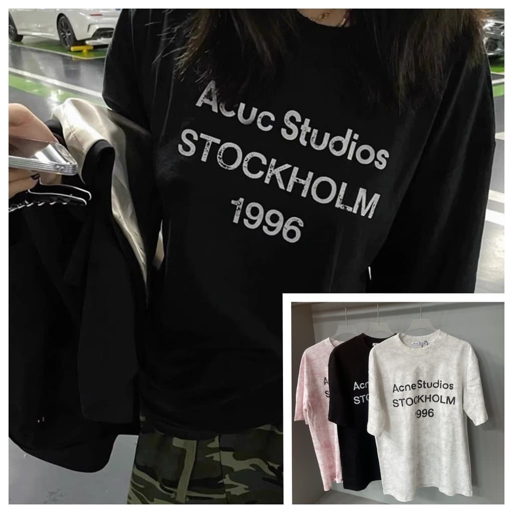 Camiseta Unissex Acne Studios Estilo Clássico Manga Curta com Estampa de Letras 1996 Batik Retro OFHZ