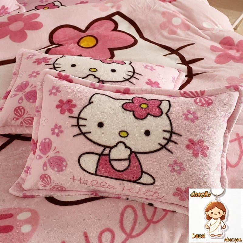 Cobertor de Flanela de Coral Kitty Jingle Cat Nica Hello (Sem Almofada)