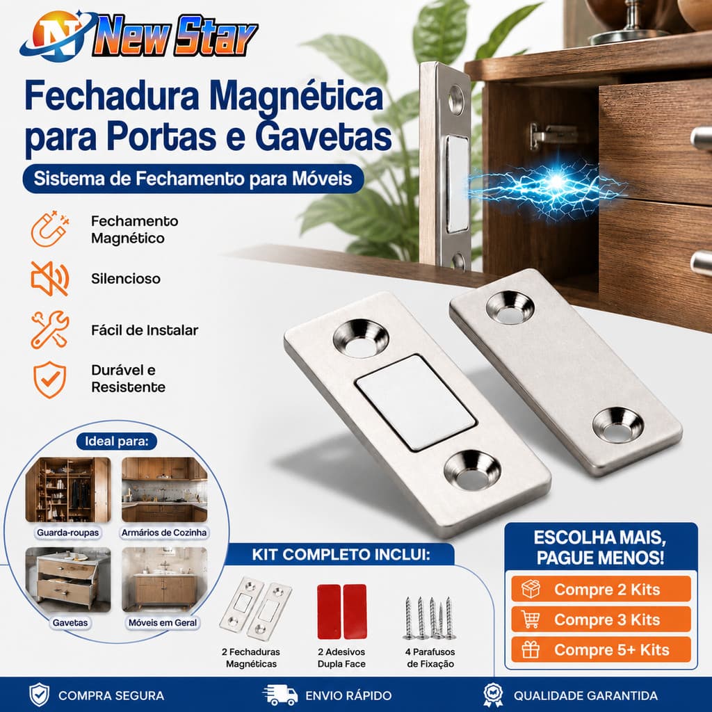 New Star Imã Trava de Armário Porta Gaveta Magnético Sistema de Fechamento para Móveis