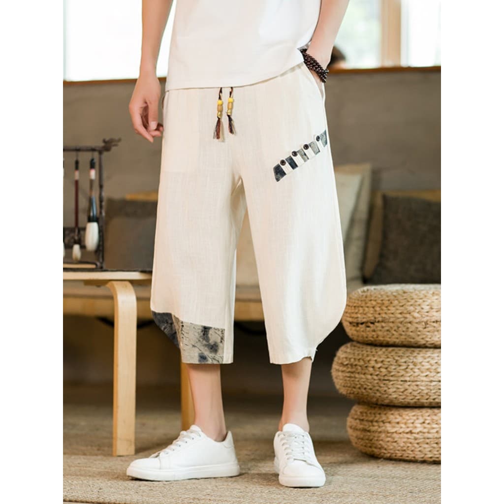 Estilo chinês Shorts masculino verão gelo seda estilo fino nacional na moda Casual calças cortadas masculino solto adole