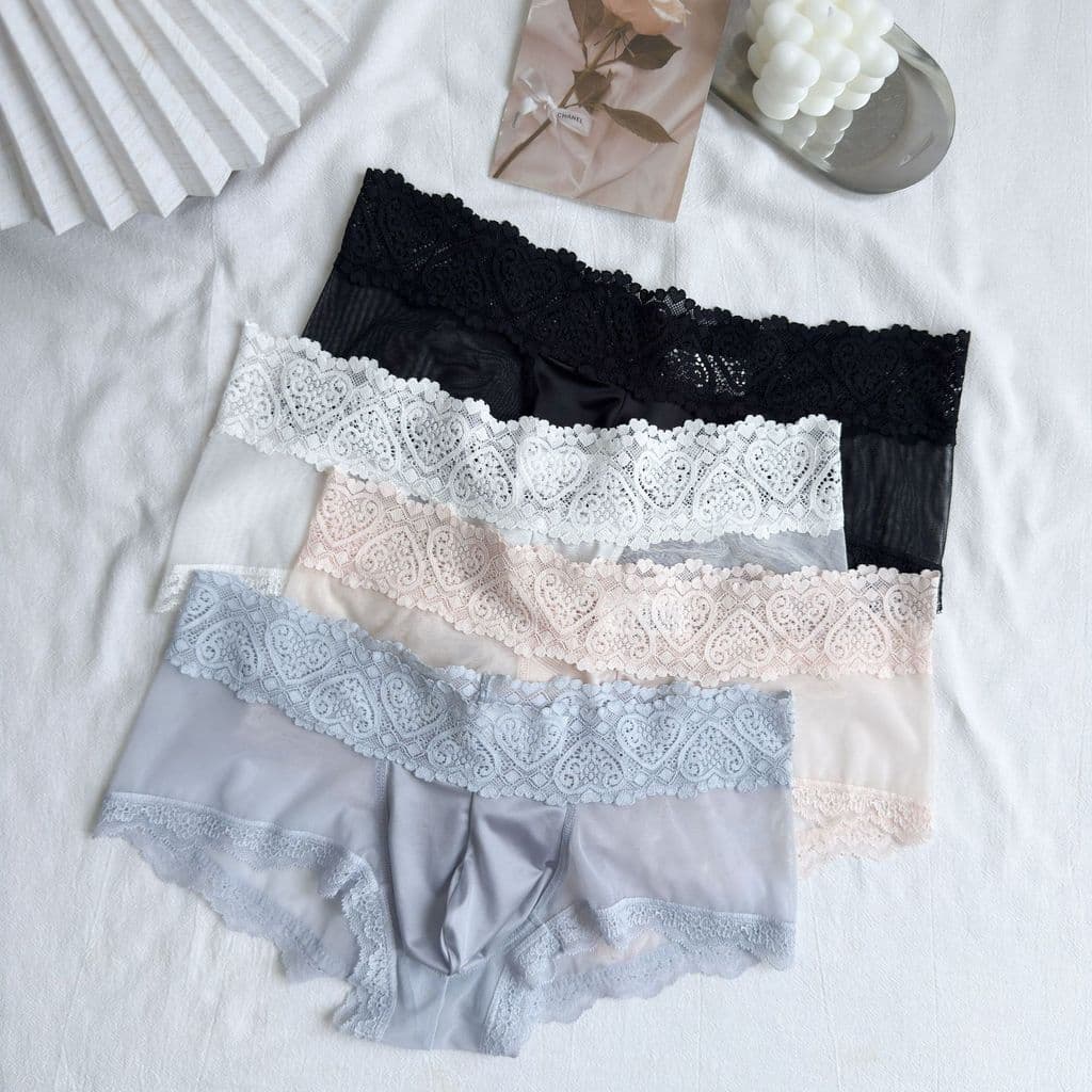 Cuecas Boxer masculinas de renda, cuecas leves e respiráveis de seda gelada