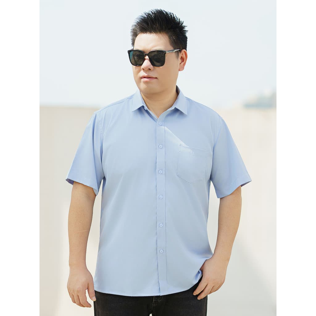 Verão cor sólida camisa de manga curta masculina negócios Casual Commuter Polegada camisa gordura barriga grande tamanho