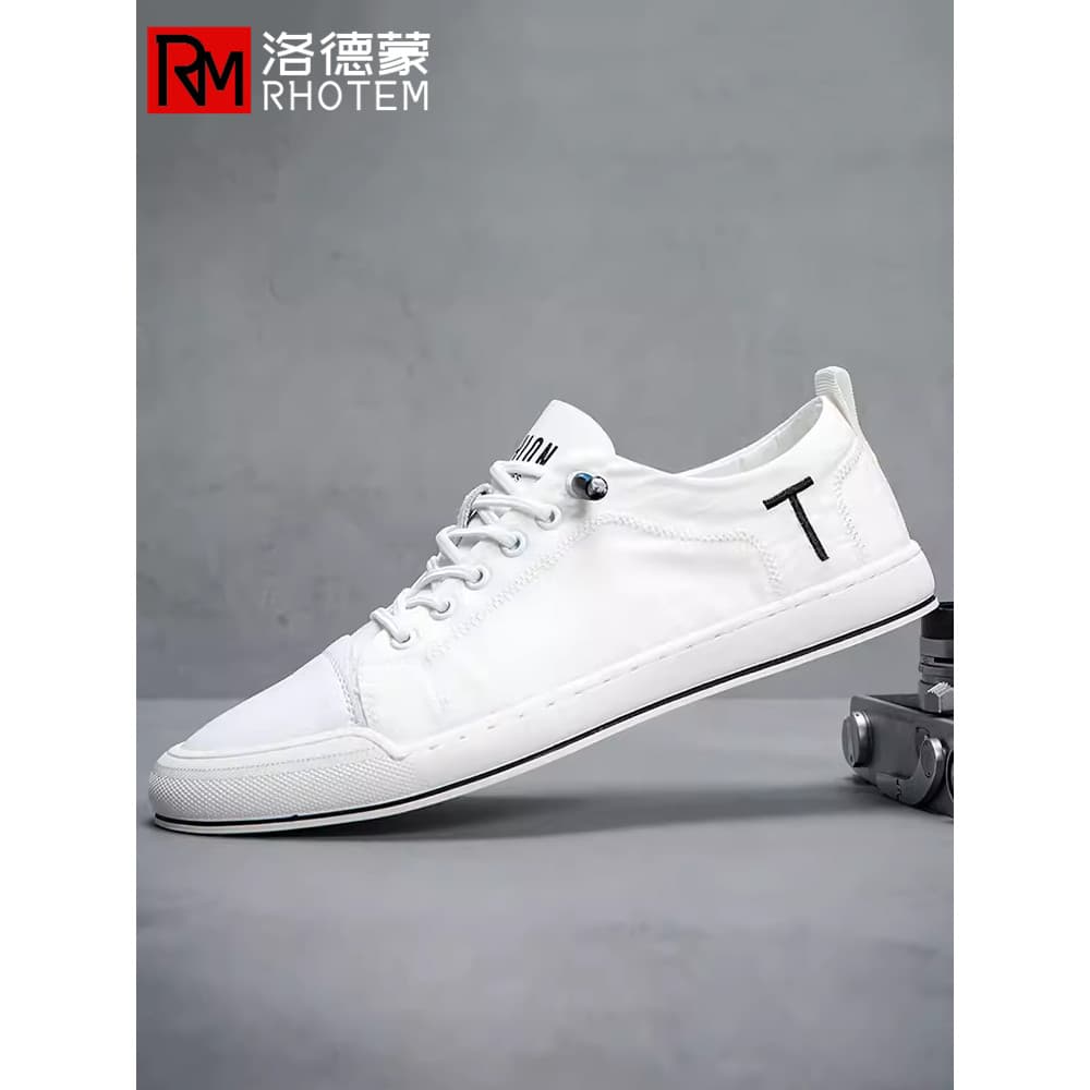 Sapatos masculinos de um Pedal 2026 novo estilo verão respirável tênis de lona masculino na moda All-Match nicho High-En