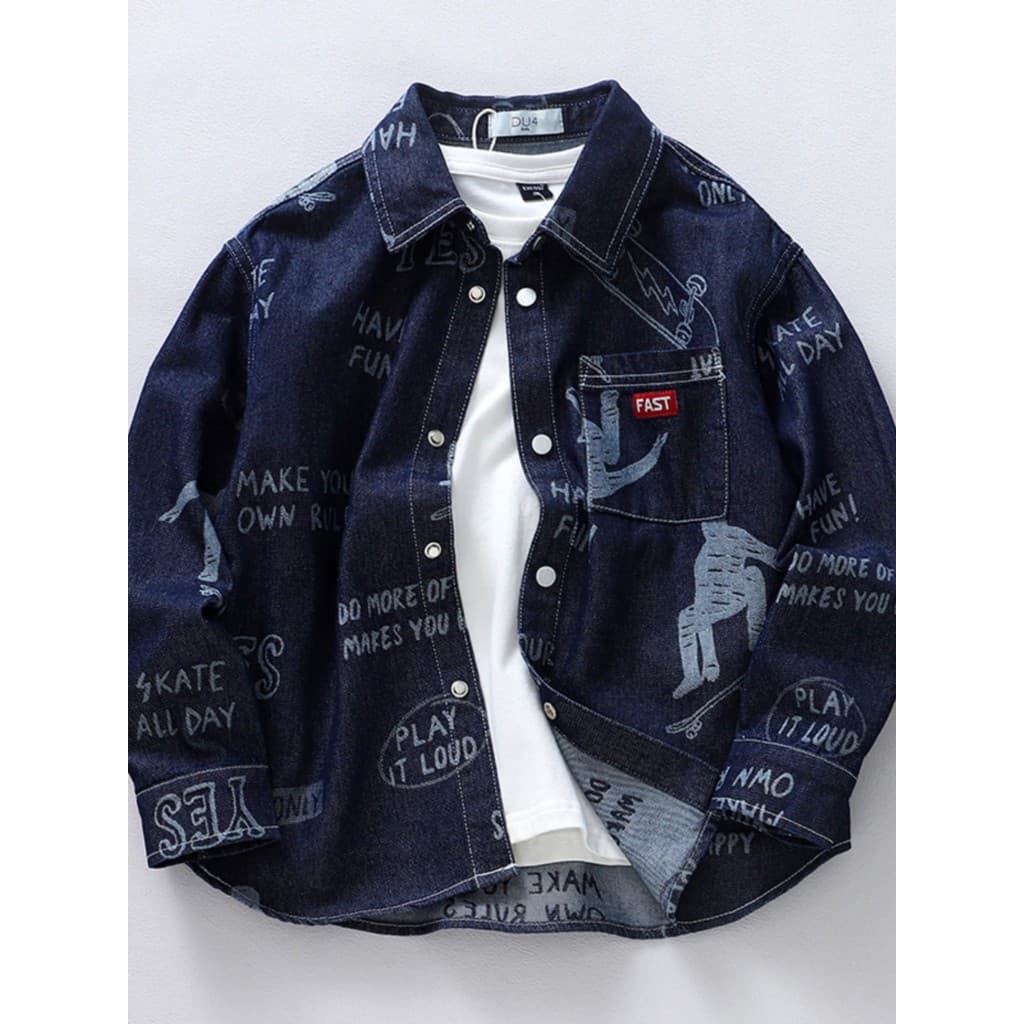 P Oferta especial de alta qualidade meninos primavera outono skate Denim camisa crianças jaqueta médio grande crianças l