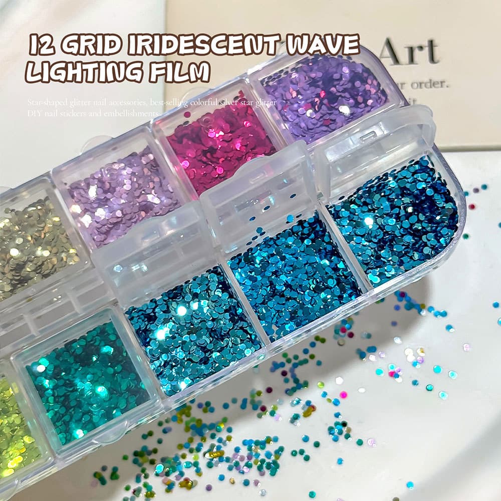 12 Grades 1mm Mini Ponto Iridescente Glitter Lantejoulas Onda Holográfica Arte Do Prego DIY Decoração Flocos
