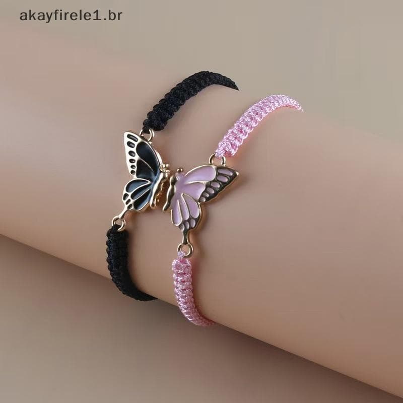 akayfirele1 2 Peças Pulseira De Casal Tecida À Mão De Borboleta Simples Para Mulheres E Homens Elegante Versátil Tecido