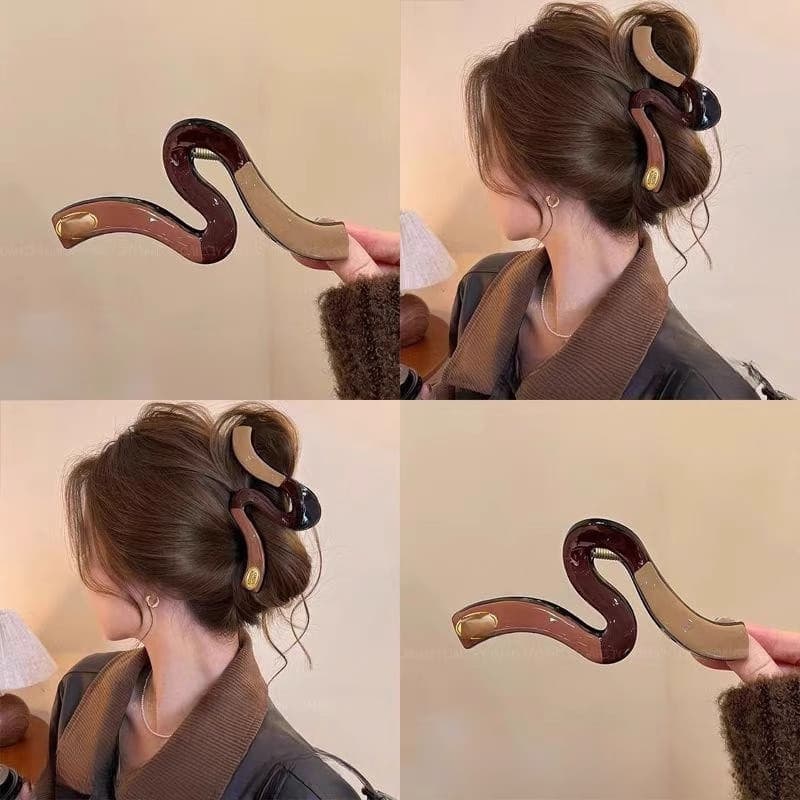 Presilha de Cabelo Grande Ondulada Cor Cáqui Coreana, Acessório de Moda 3ENM
