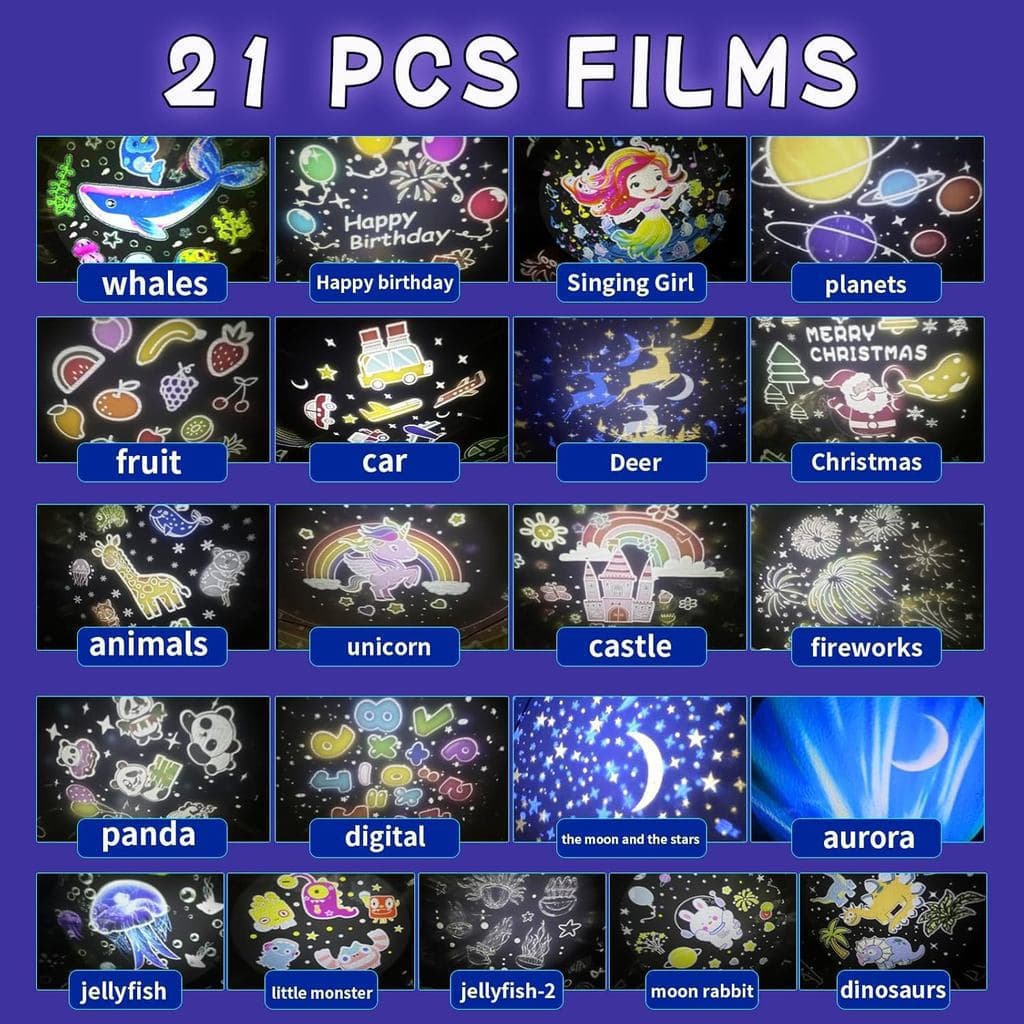 360 ° Projetor Giratório De Luz Noturna Estrela Para Crianças , 21 Filmes , Lâmpada De Decoração De Casa Quarto Com Efei