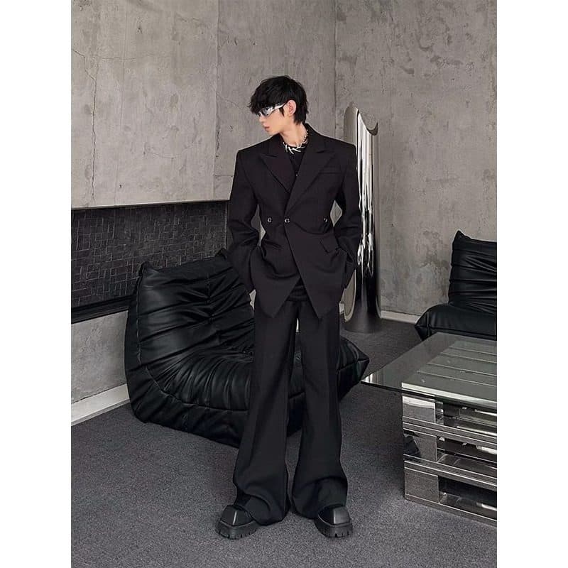 Cleanfit perfil ombro acolchoado terno jaqueta masculina estilista de cabelo Street Wear fino ajuste cintura estreita te