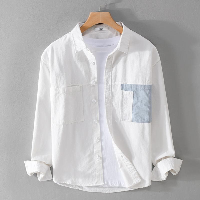 Estilo Hong Kong Design primavera outono costura camisa de manga comprida masculina japonês Casual na moda solto bonito