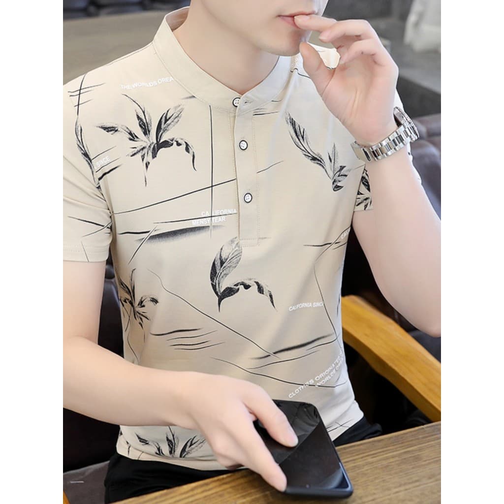 Novo estilo camisa polo de manga curta masculina algodão puro Casual único gola alta meia manga camiseta masculina roupa