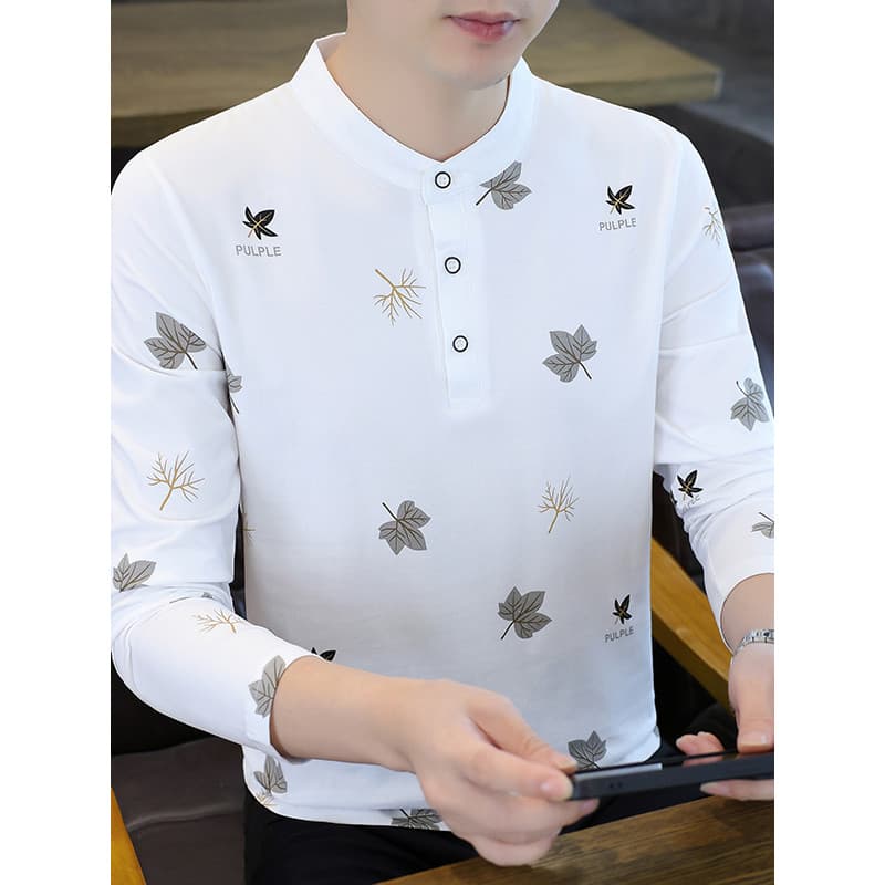Gola POLO camisa masculina versão coreana na moda 2025 outono novo estilo de manga comprida camiseta juventude impressa
