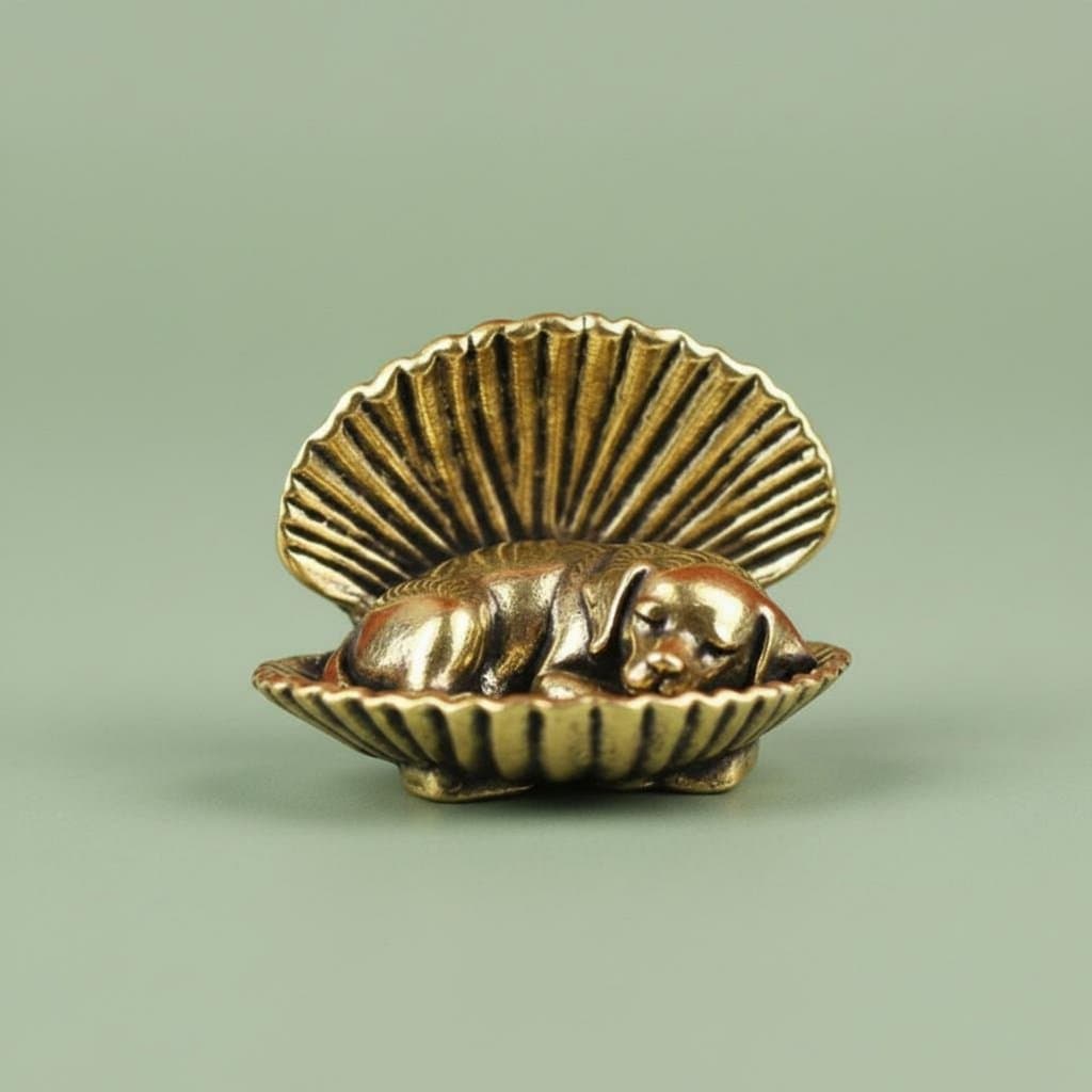 Metal Artesanato Latão Cão Em Concha Estatueta Design Criativo Miniatura Ornamento Vintage Para Desktop , Mesa De Chá