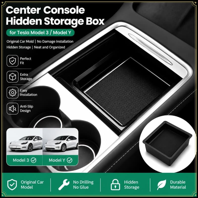 Para Tesla Modelo Y 3 Console Central Caixa De Armazenamento Escondido Braço Organizador Bandeja Acessório Interior