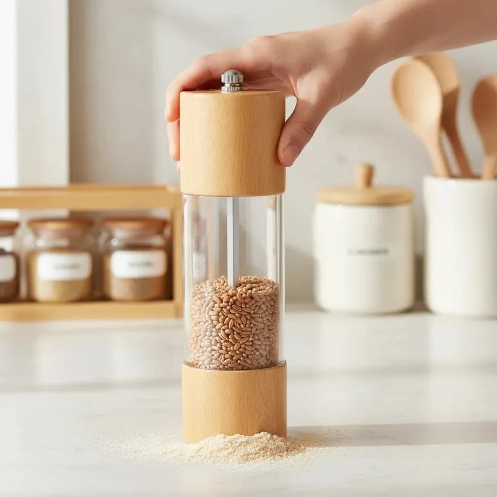 Moedor Manual de Sal ou Pimenta em Bambu e Acrílico Premium