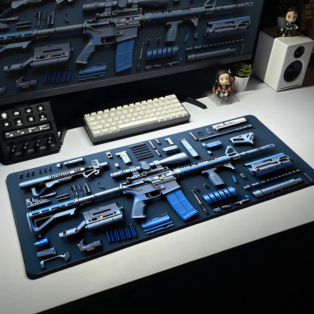 Mousepad Grande Arte Soldado Tático Azul Escuro Base Antiderrapante Alta Precisão para PC Notebook FPS