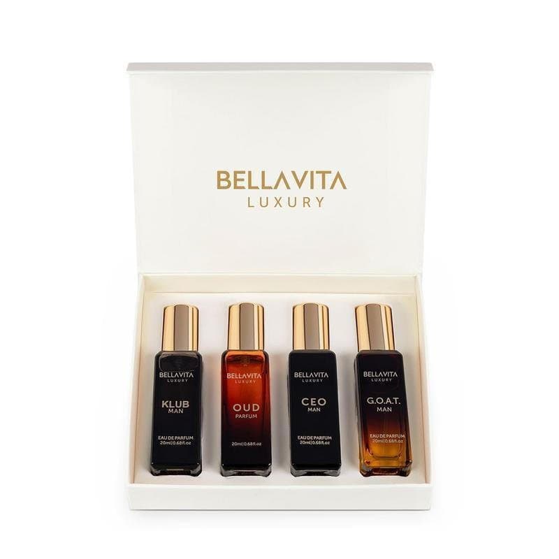 Conjunto de Presentes de Luxo para Homens BellaVita | 4 Miniaturas de Luxo | De longa duração | Agarwood, Qiaoman, Krubm