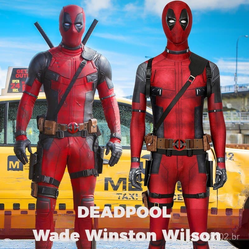 Fantasia de Cosplay do Filme Deadpool Wade Winston Wilson, Conjunto Completo de Acessórios, Macacão Justo