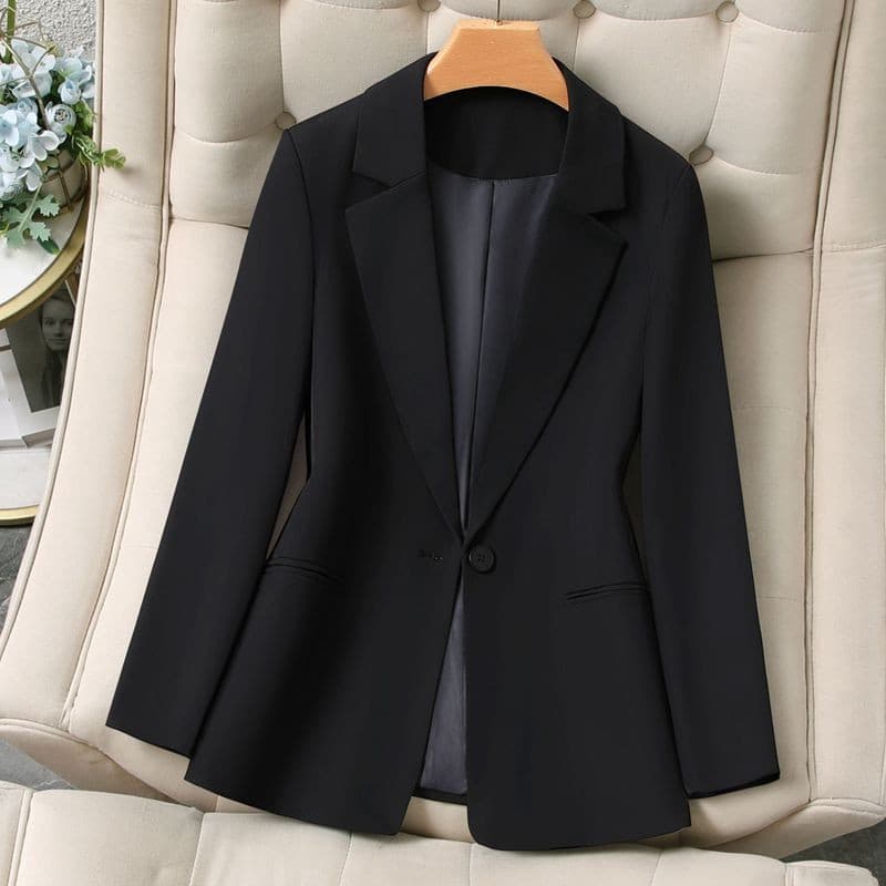 Primavera outono novo estilo preto terno Formal pequeno terno feminino jaqueta fino-ajuste de cintura estreita manga com