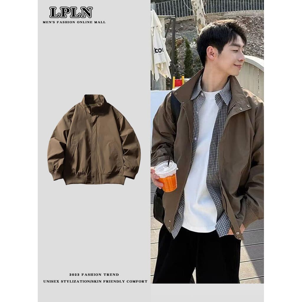 LPLN japonês Retro cor pura simples ferramentas gola estilo americano das mulheres dos homens casais na moda jaqueta sol