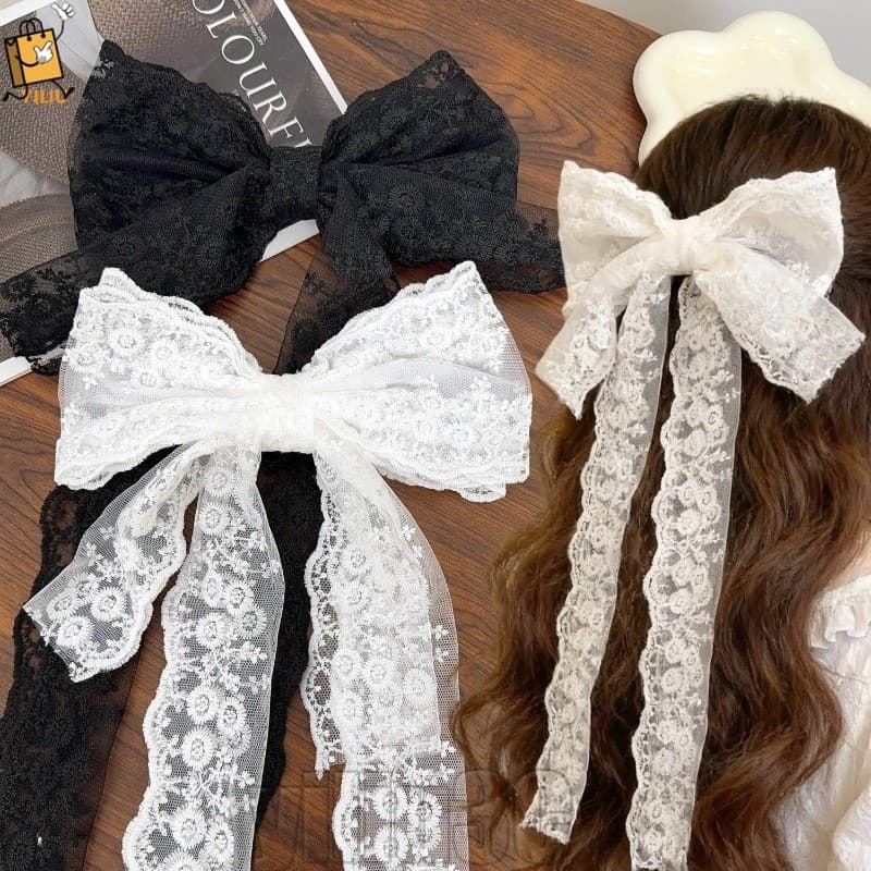 [Prim] 2-1Pc Presilha de Cabelo Borboleta de Renda Francesa - Presilha de Laço de Fita - Acessório de Cabelo Estilo Prin