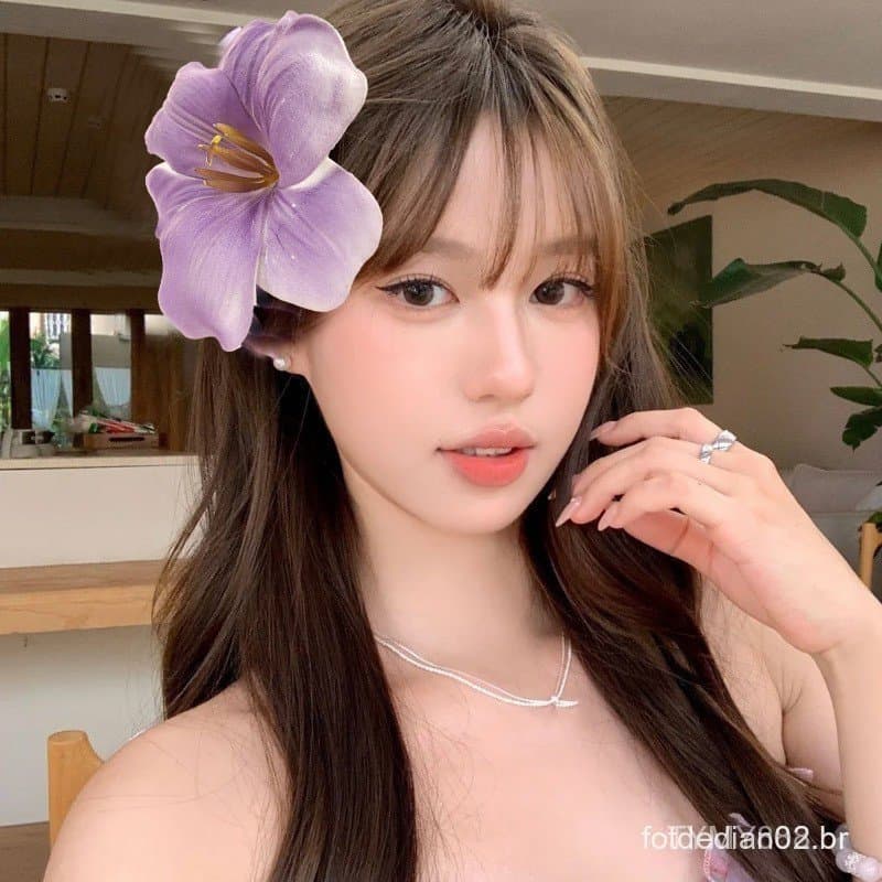 Presilha de Cabelo Flor Tulipa Doce - Acessório de Moda - Look de Verão para Férias na Praia - Estilo Havaiano