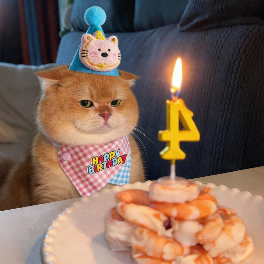 Conjunto de roupas de aniversário para animais de estimação, chapéu de gato e cachorro, babador, toalha de Saliva, foto,