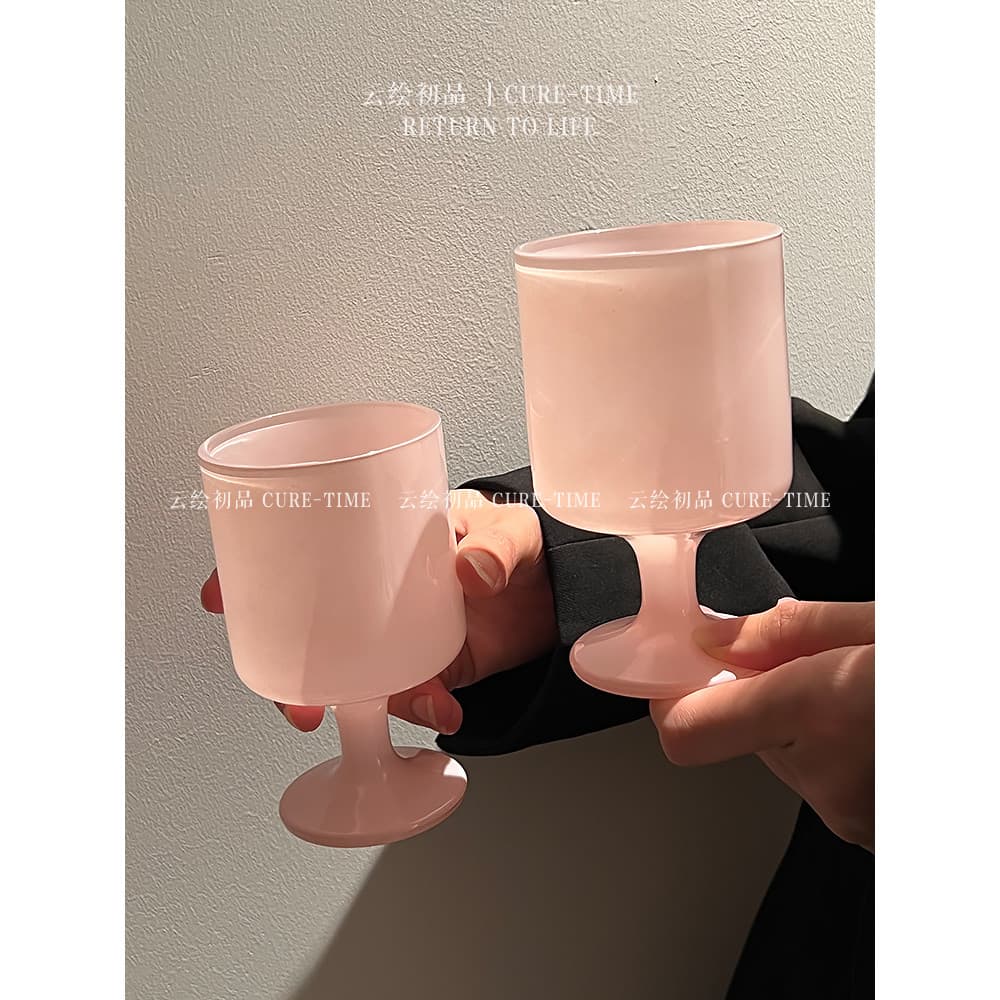 Cálice rosa doméstico de alto valor vidro suco vidro bebida fria vidro estilo Medieval cerveja copo beber