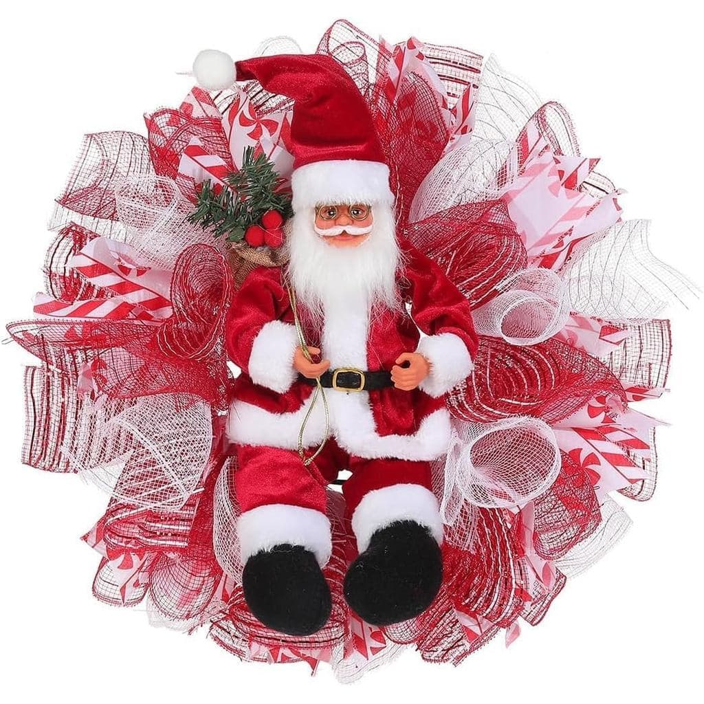Guirlanda de Natal Verde com Tema de Ladrão para Porta da Frente, 16" x 13", Guirlanda de Natal com Pernas de Elfo para