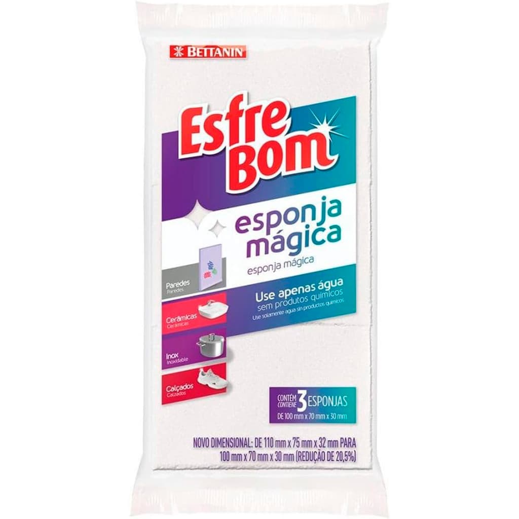 Esponja mágica esfrebom 3 unidades remove rabiscos de parede e mancha sujeiras difíceis