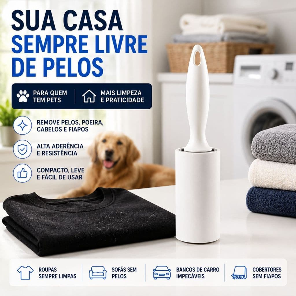 Rolo Adesivo Tira Pelos Remove Fiapos Roupas Sofás Pets
