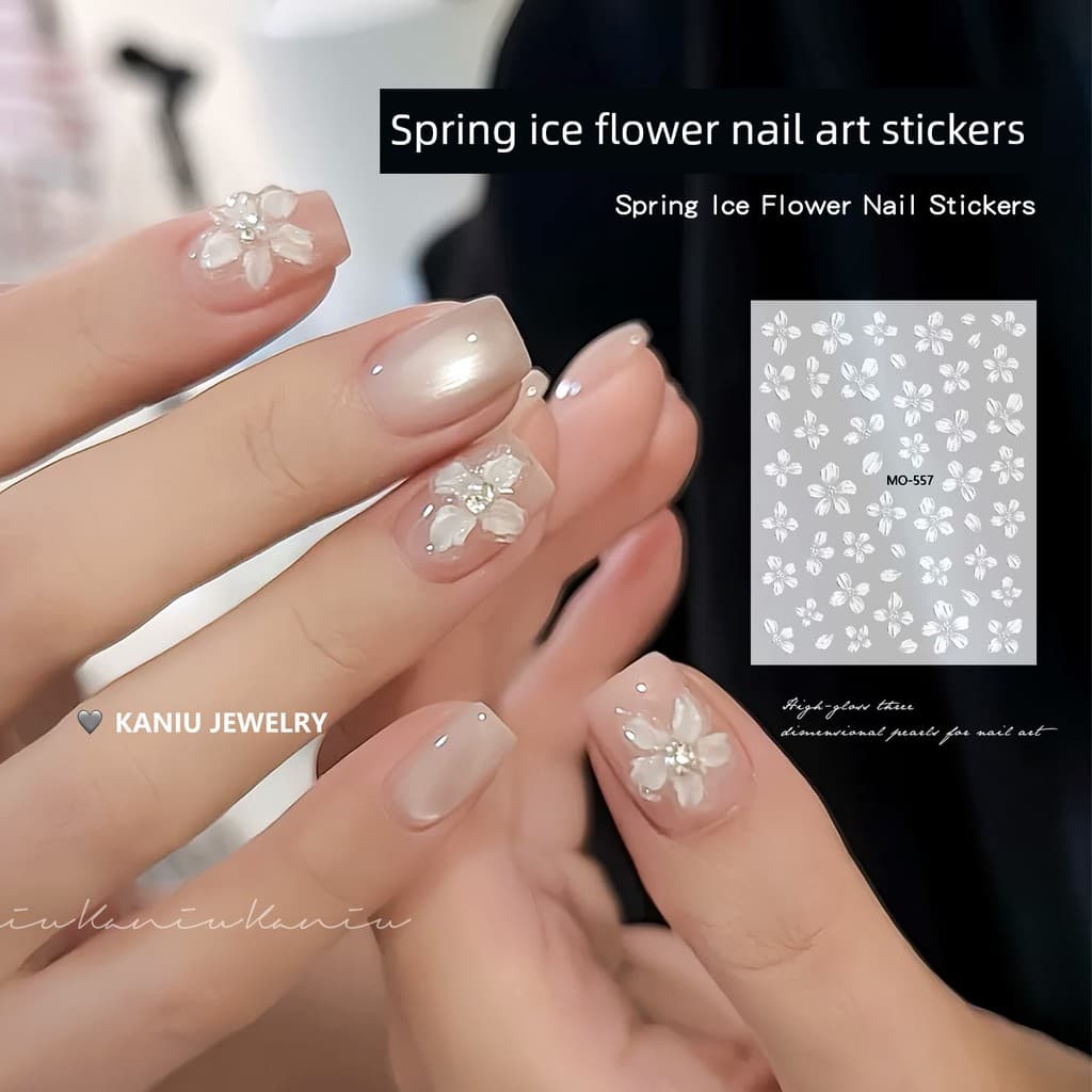 decoração de unha adesivo decoração de unha Adesão de unhas de flores de gelo tridimensional de primavera rede de papel