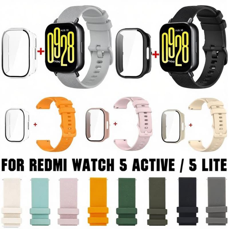 Pulseira De Silicone 22mm + Capinha PC Para Redmi Watch 5 Active / Redmi Watch 5 Lite Strap Capa Protetora Com Vidro