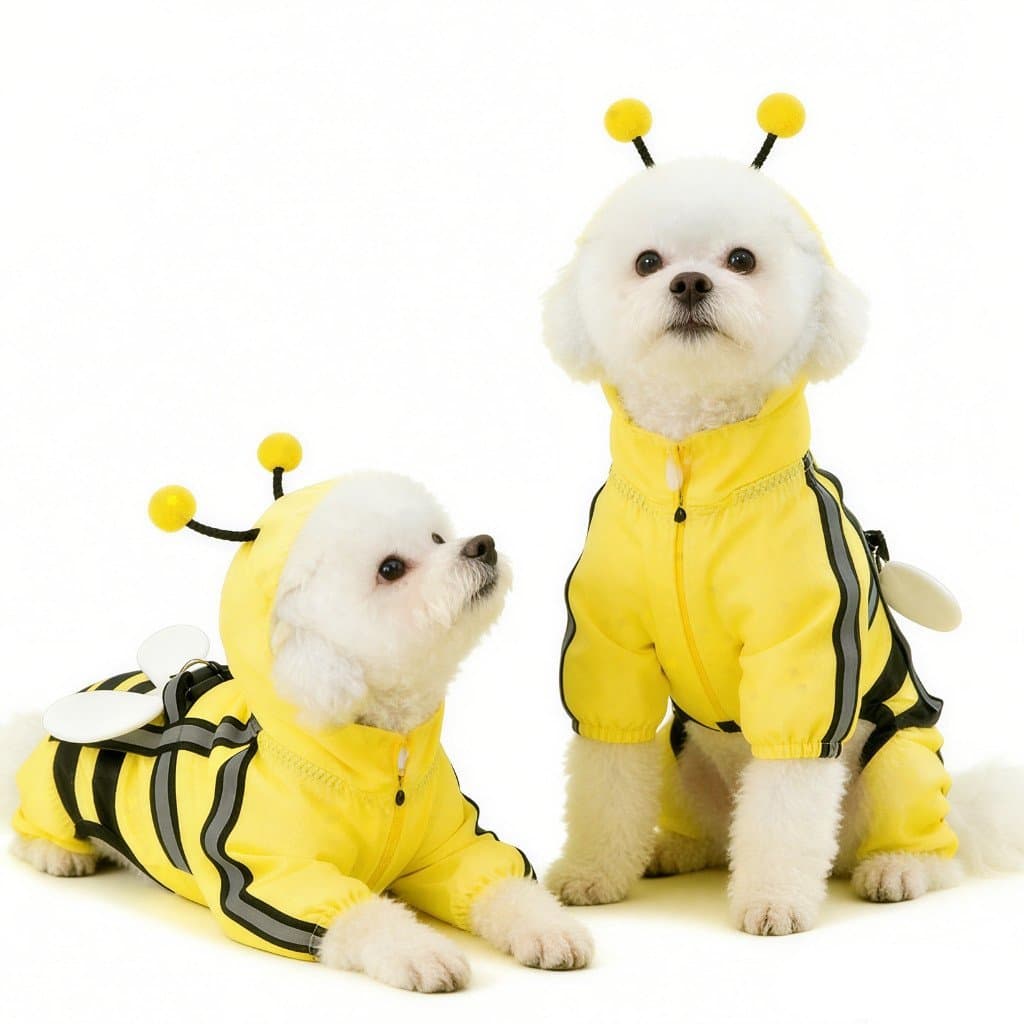Capa de Chuva Abelha para Cachorro, Impermeável Quatro Pernas, Ideal para Cães Pequenos
