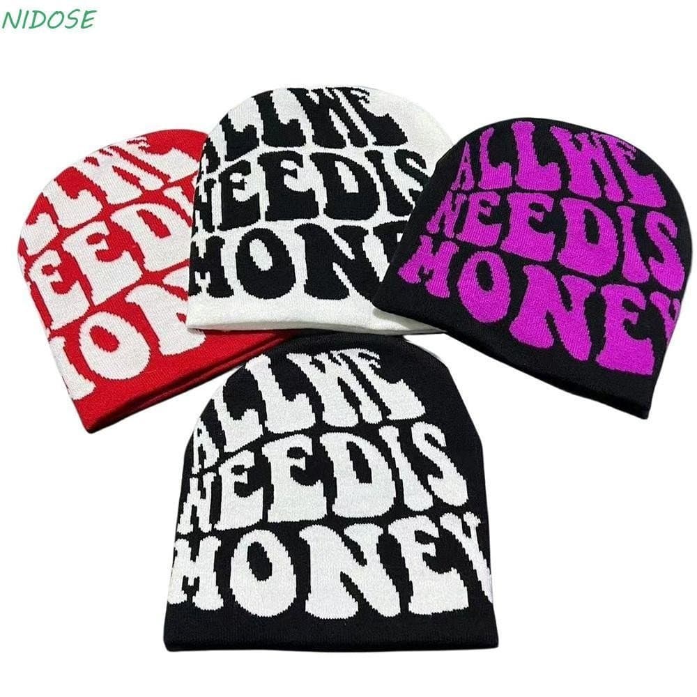 Boné De Tricô NIDOSE , Gorro Acrílico De Lã Com Estampa De Letras , Quente Y2k Hip Hop Masculino E Feminino