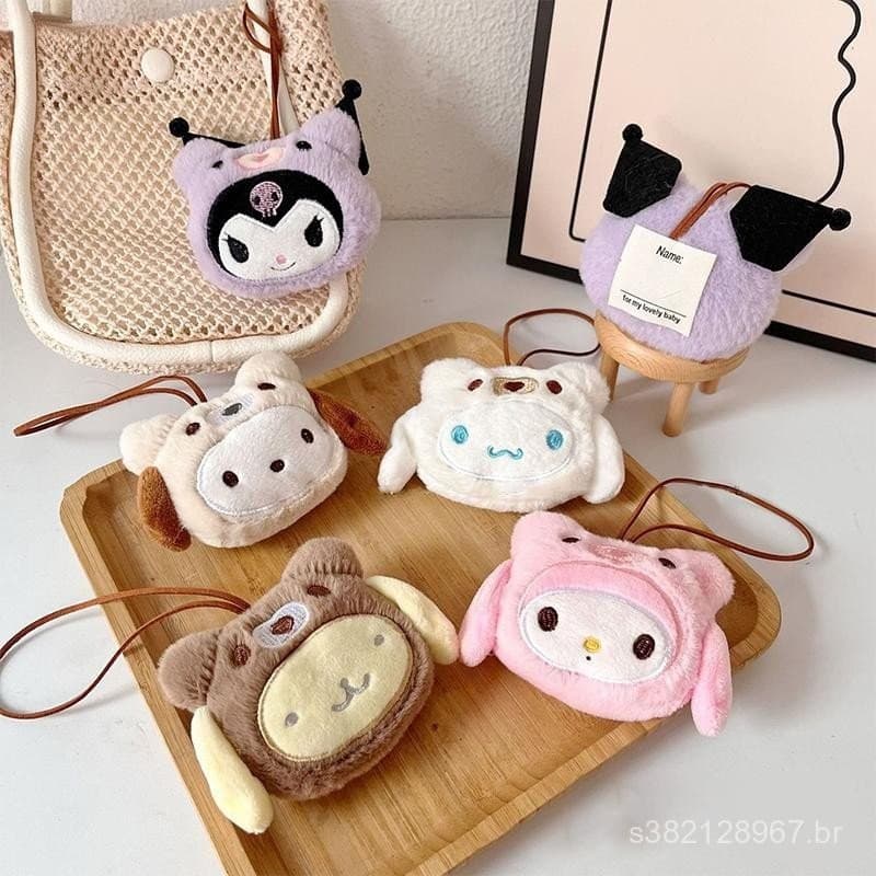 [] Cartoon Sanrio Plush Boneca Chaveiro Recheado Kuromi Melody Adesivo Com Nome Pingente Escola Bolsa Encantos Cria