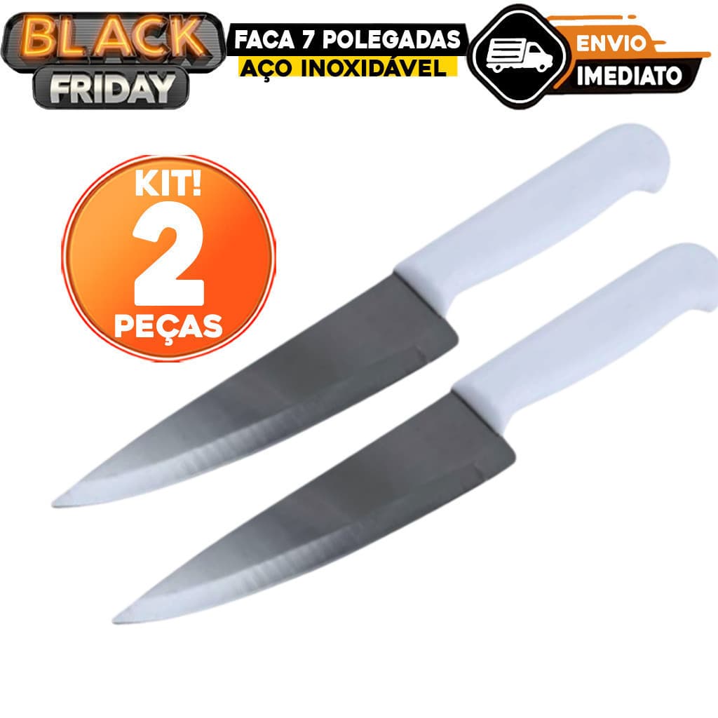 KIT 2 FACA AÇO INOX 7 POLEGADAS COZINHA CABO BRANCO