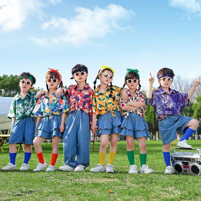 Crianças proteger flor mensageiro desempenho traje estilo Hong Kong flor camisa jogos Cheerleading jardim de infância cl