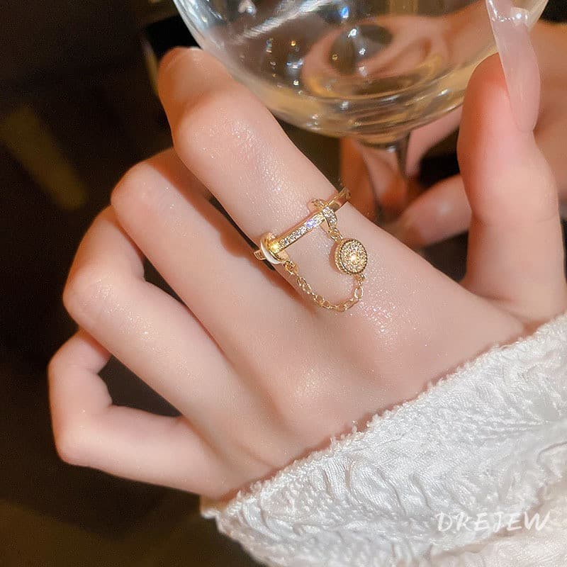 DREJEW Conjunto De Zircão Gota De Diamante Óleo Corrente Redonda Borla Anel Luz Luxo design De Moda Sentido Aberto De De