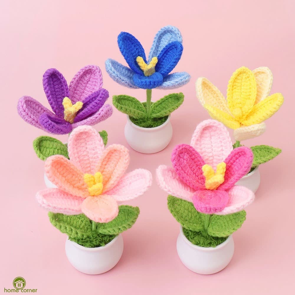Tulipa Florescendo De Lã De Crochê-Pequeno Vaso De Lírio Do Vale Flor Simulada Presente De Decoração De Mesa
