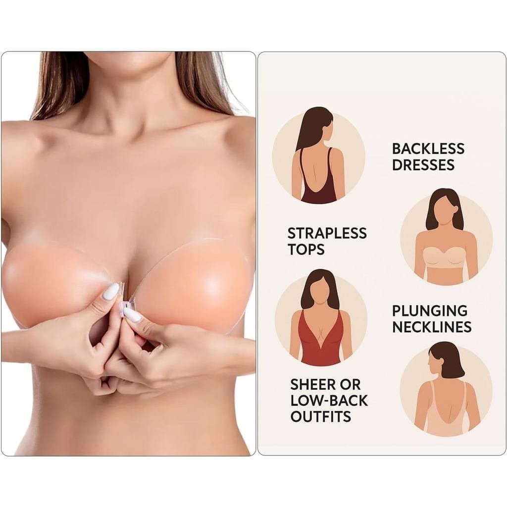 Sutiã Adesivo Pushup para Mulheres, Reutilizável, Sem Costura, Invisível, Sem Alças, Sem Costas, de Silicone.
