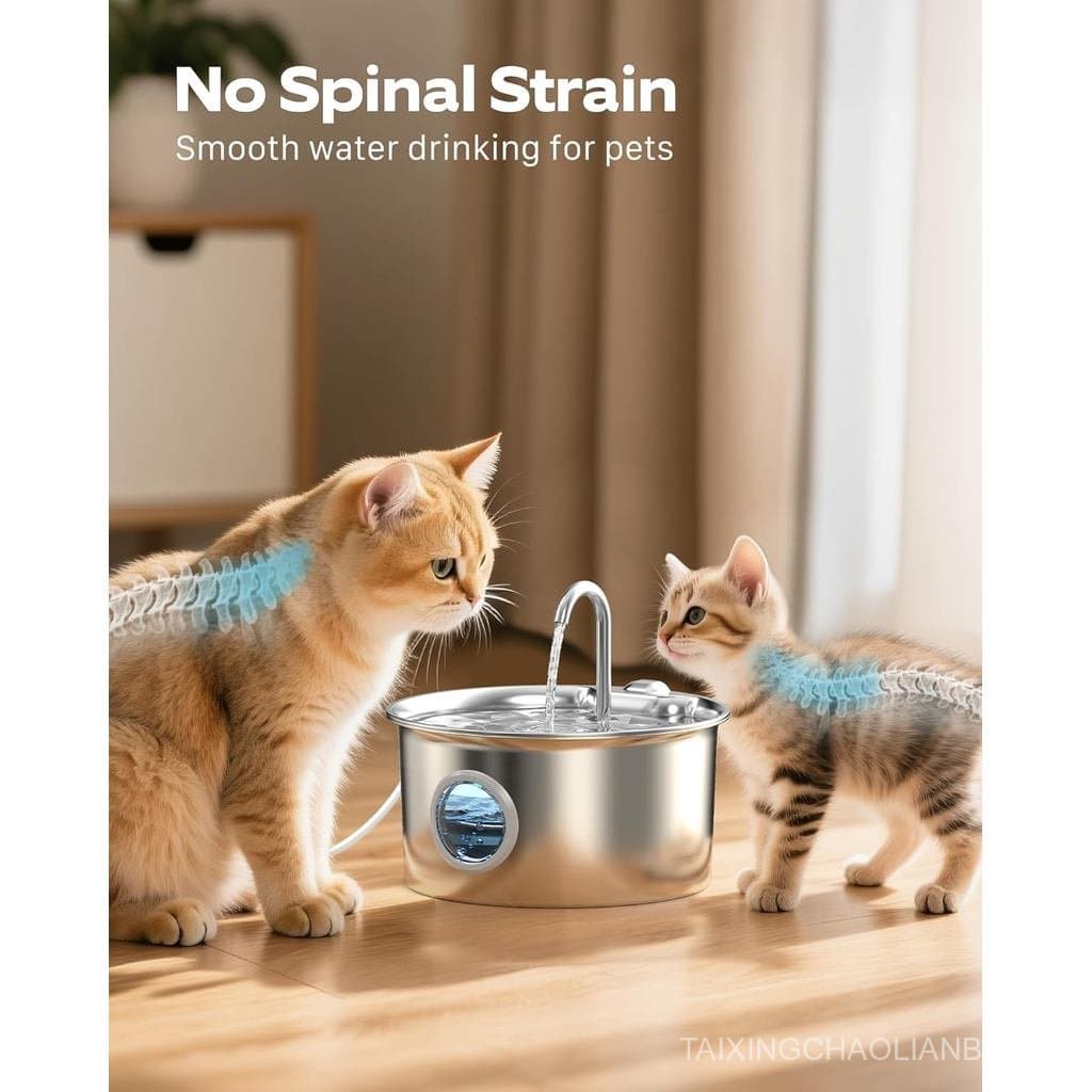 Fonte de Água para Gatos em Aço Inoxidável: Bebedouro para Gatos - 88oz/2.6L Fonte de Água para Gatos de Interior - Disp
