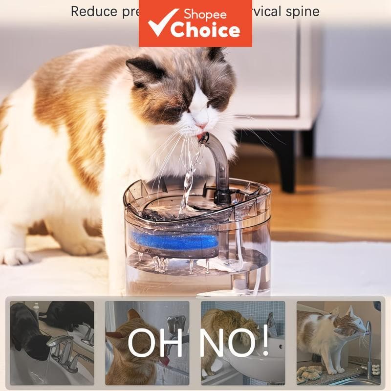 Nível de água visível fonte de água para gatos, tigela recirculante ultra silenciosa com cartucho de filtro